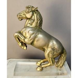 Rearing Horse In Solid Bronze By Jean Louis Cazieux