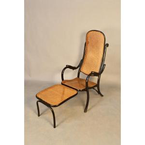 Fauteuil Canné En Bois Courbé Avec Mécanisme Et Repose Pied 