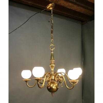 Pair Of Dutch Chandeliers With 6 Arms Of Light With Globes