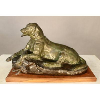 Bronze Spaniel By Jules Edmond Masson (1871-1932)