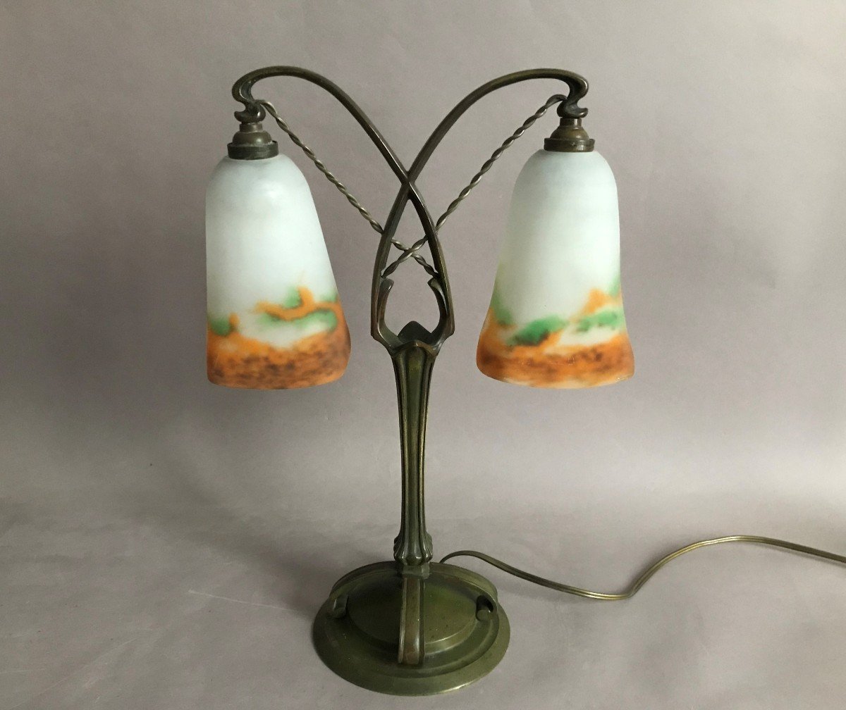 Muller Frères Luneville lampe en bronze et pâte de verre Art Nouveau vers 1900