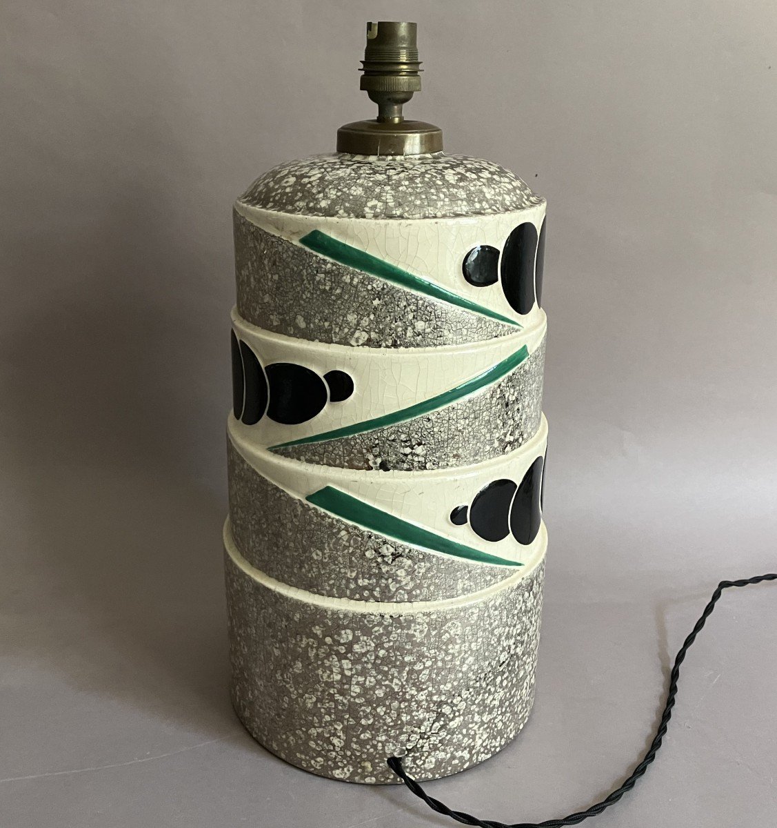 Charles Harva Art Deco Cracked Ceramic Lamp 1930 Signed Ch France-photo-4