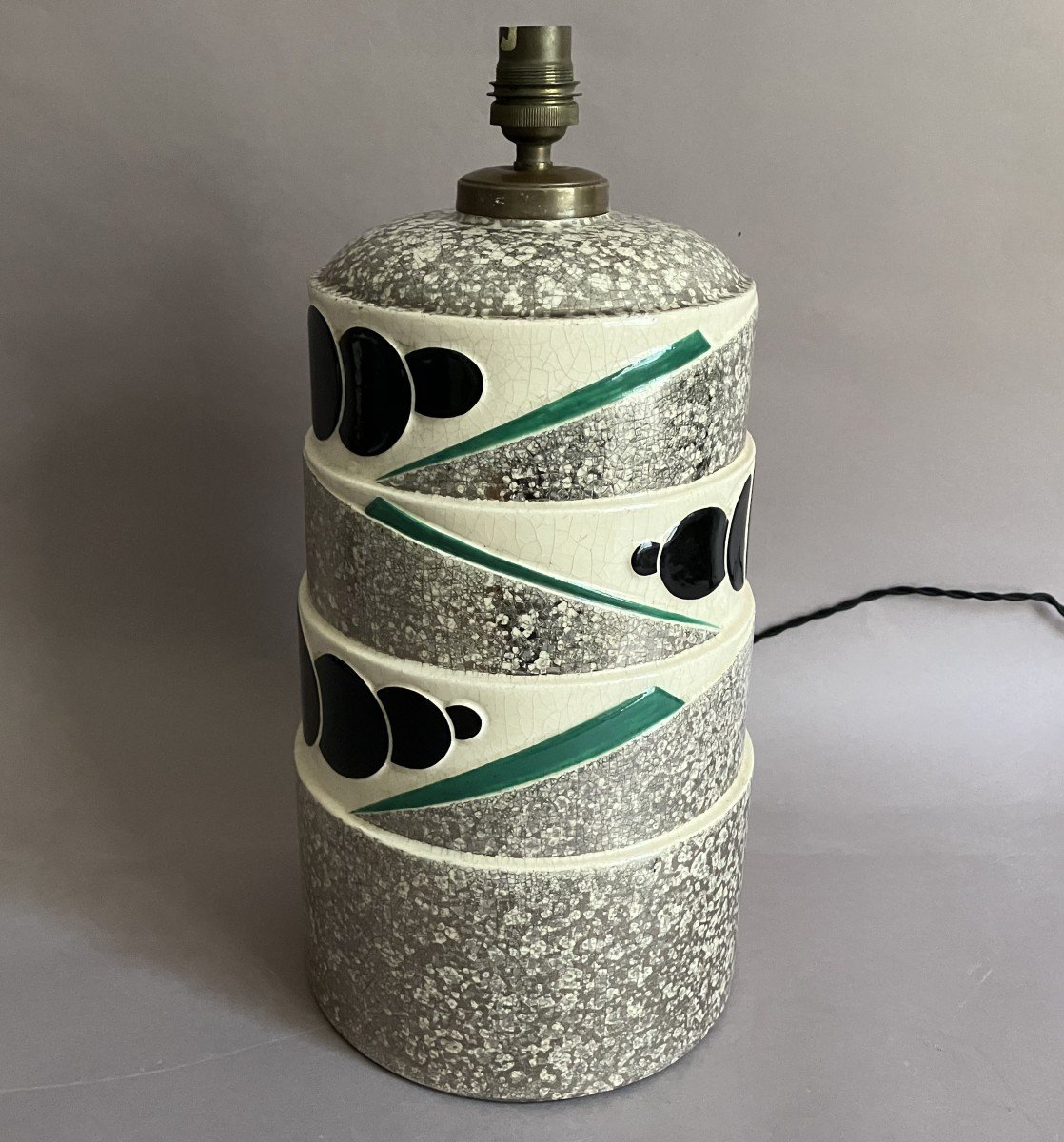 Charles Harva Art Deco Cracked Ceramic Lamp 1930 Signed Ch France