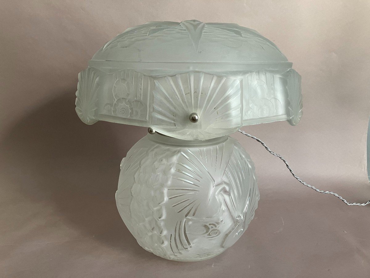 Muller Frères Luneville Art Deco Press-molded Glass And Nickel-plated Bronze Lamp-photo-2