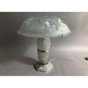 Muller Frères Luneville Lamp In Press-molded Glass And Nickel-plated Bronze Art Deco