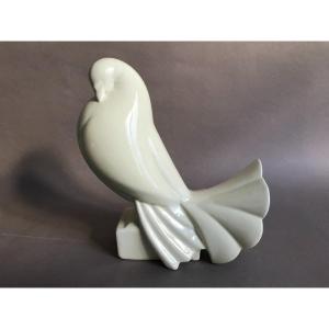 Adnet La Maitrise Pigeon Boulant, Craquelé Ceramic Art Deco 1930