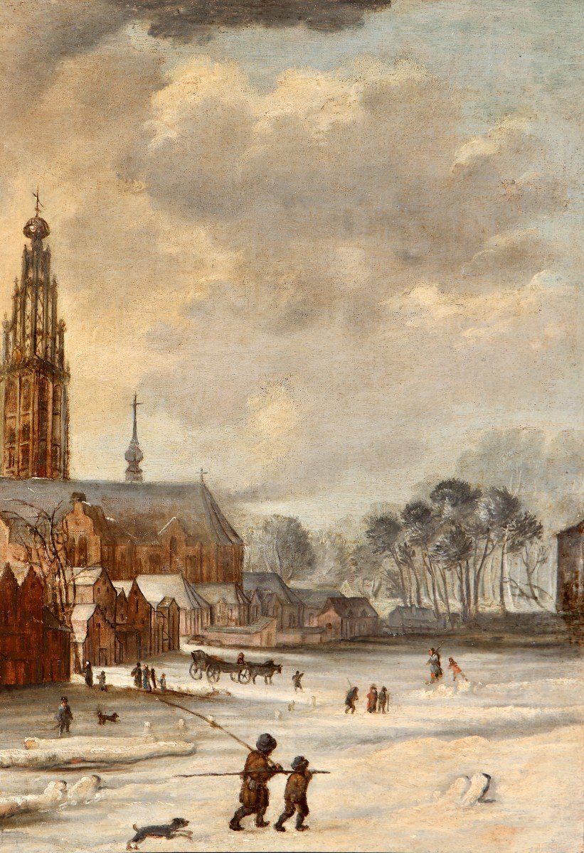 Cercle de Frans de Momper (1607 - 1660), Une vue hivernale de la ville de Breda-photo-1