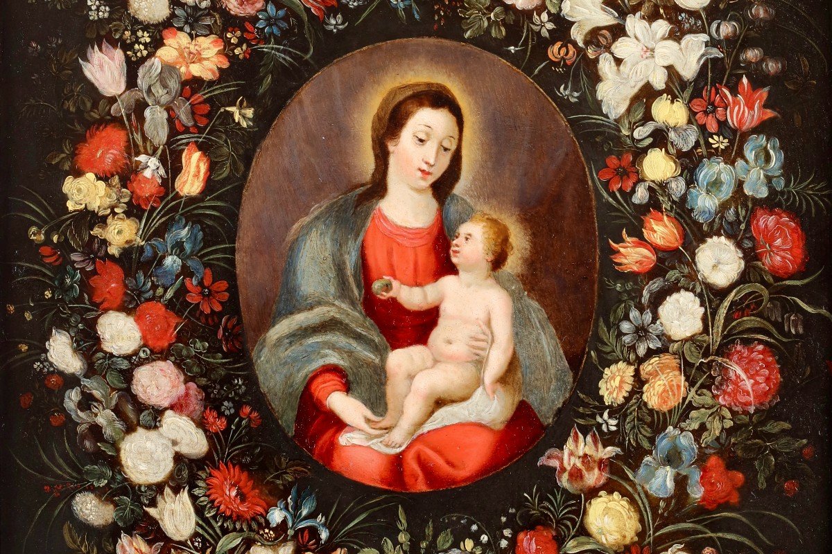 Workshop Of Jan Brueghel II (1601 - 1678), A Garland Surrounding The Virgin And Child-photo-3