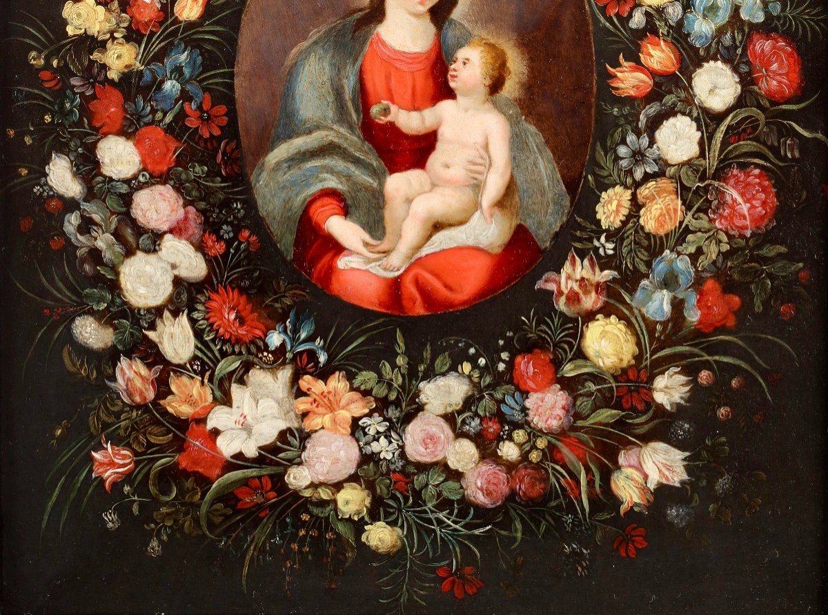 Atelier de Jean Brueghel II (1601 - 1678), Une guirlande entourant la Vierge à l'Enfant-photo-4