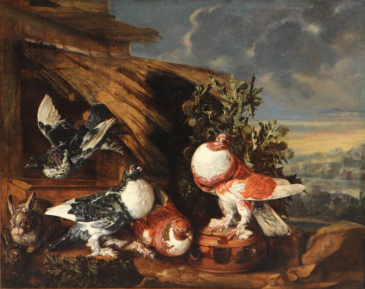 Carstiaen Luyckx (1623 - 1670), Pigeons And Rabbits In An Italianate Landscape-photo-1