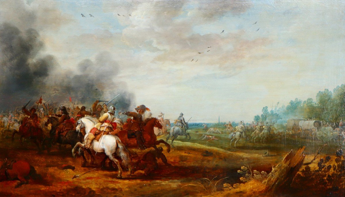 Pieter Meulener (1602 - 1654), A Cavalry Battle Scene Between Dutch And Spanish Horsemen-photo-1