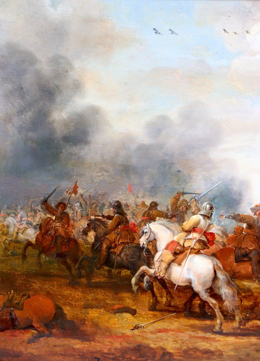 Pieter Meulener (1602 - 1654), A Cavalry Battle Scene Between Dutch And Spanish Horsemen-photo-2