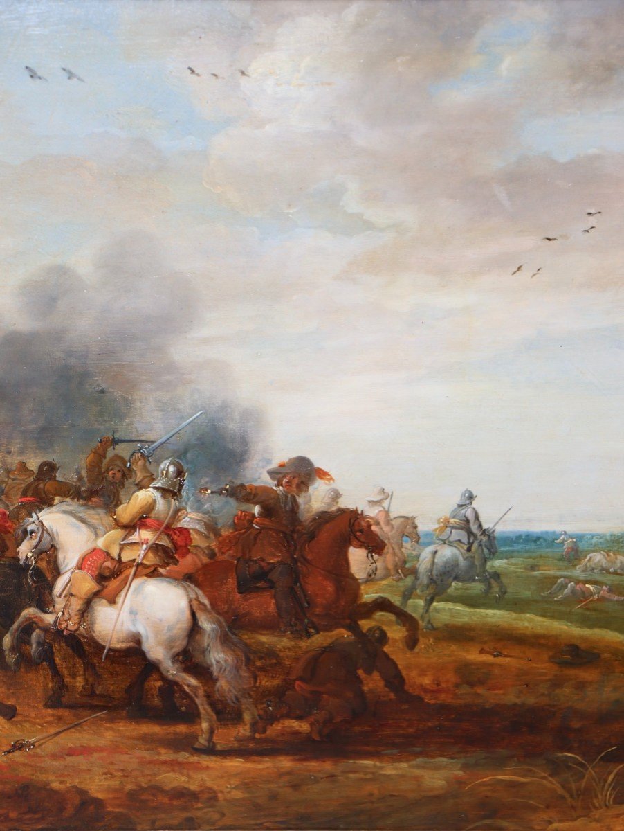 Pieter Meulener (1602 - 1654), A Cavalry Battle Scene Between Dutch And Spanish Horsemen-photo-3