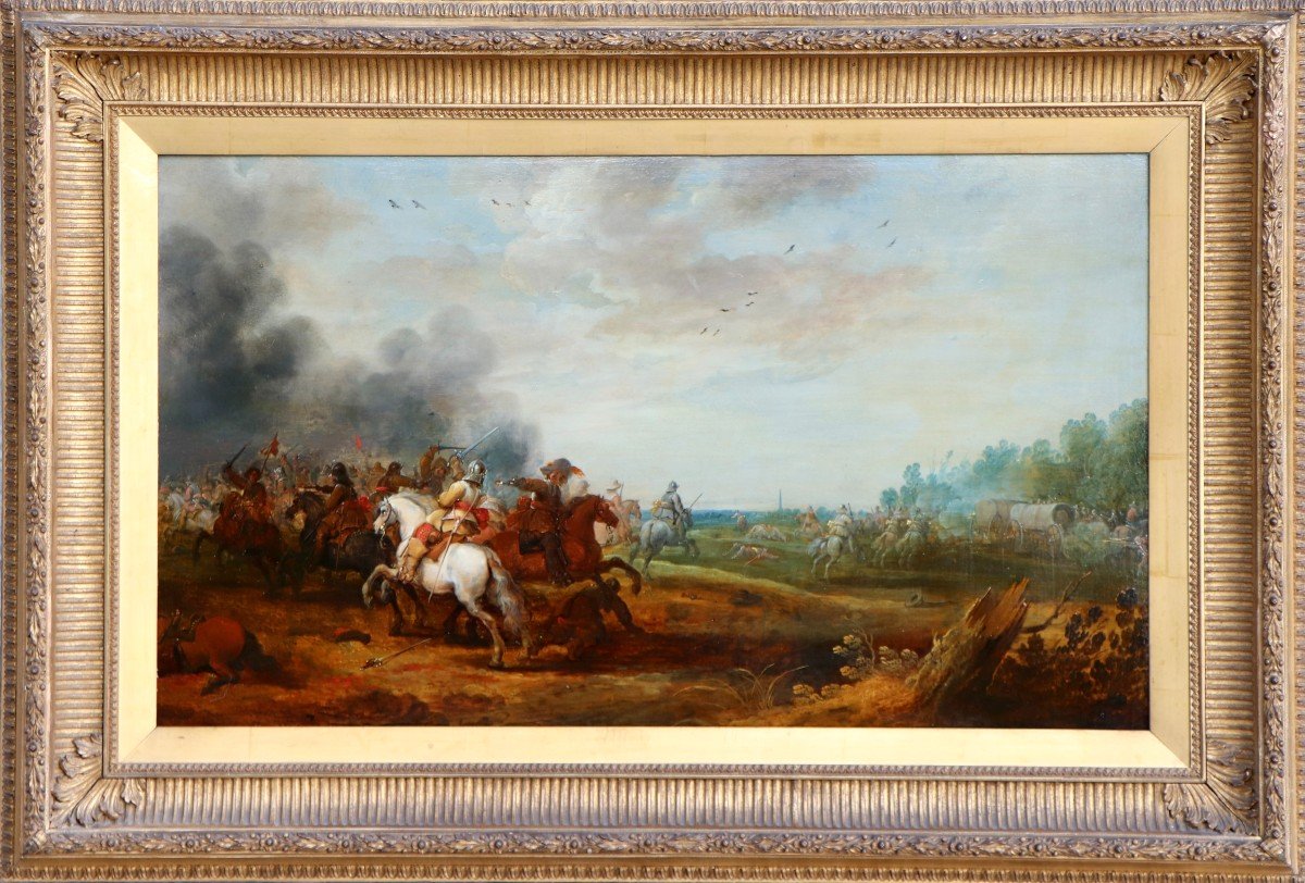 Pieter Meulener (1602 - 1654), A Cavalry Battle Scene Between Dutch And Spanish Horsemen