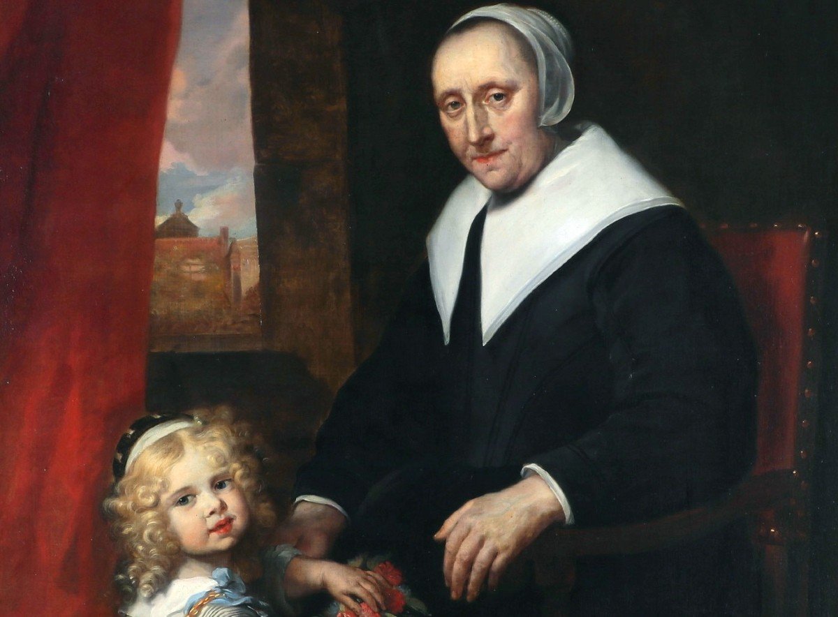 Jürgen Ovens (1623 - 1678), Portrait d'une dame et de sa petite-fille-photo-3