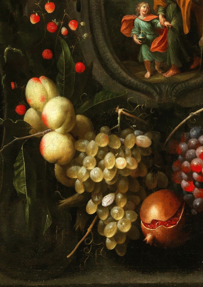 Frans van Everbroeck (vers 1638 - 1676/1693), Guirlandes de fruits ornant une cartouche-photo-6