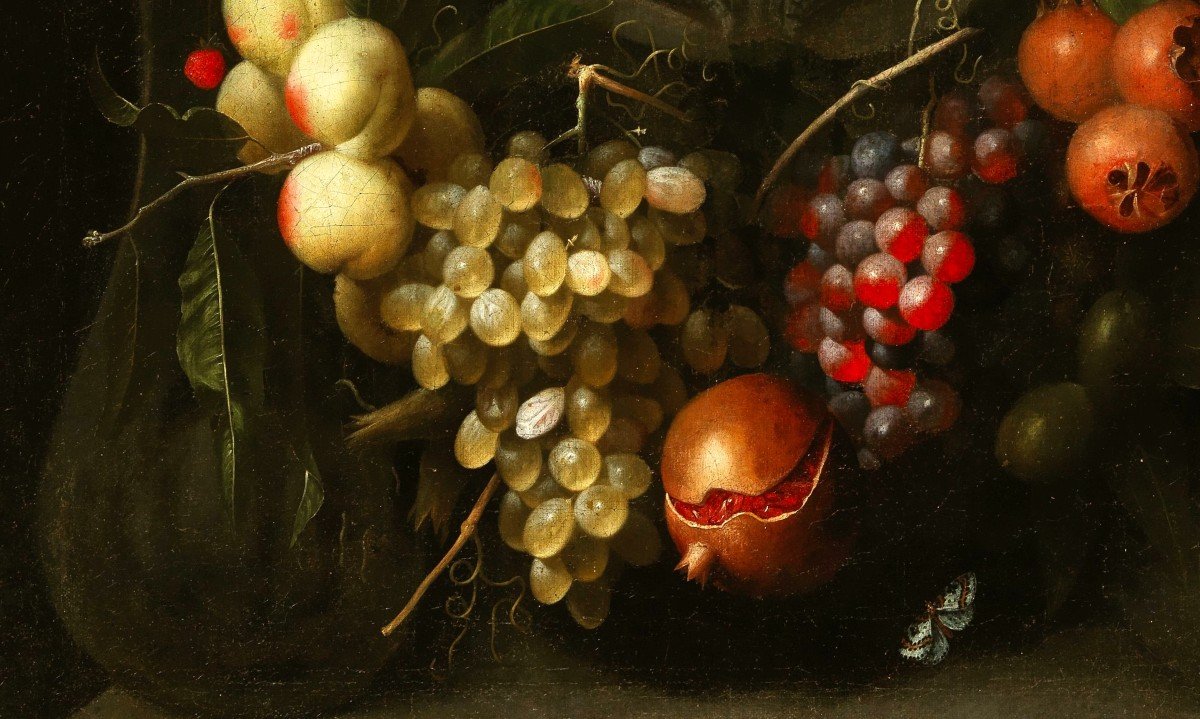 Frans van Everbroeck (vers 1638 - 1676/1693), Guirlandes de fruits ornant une cartouche-photo-7