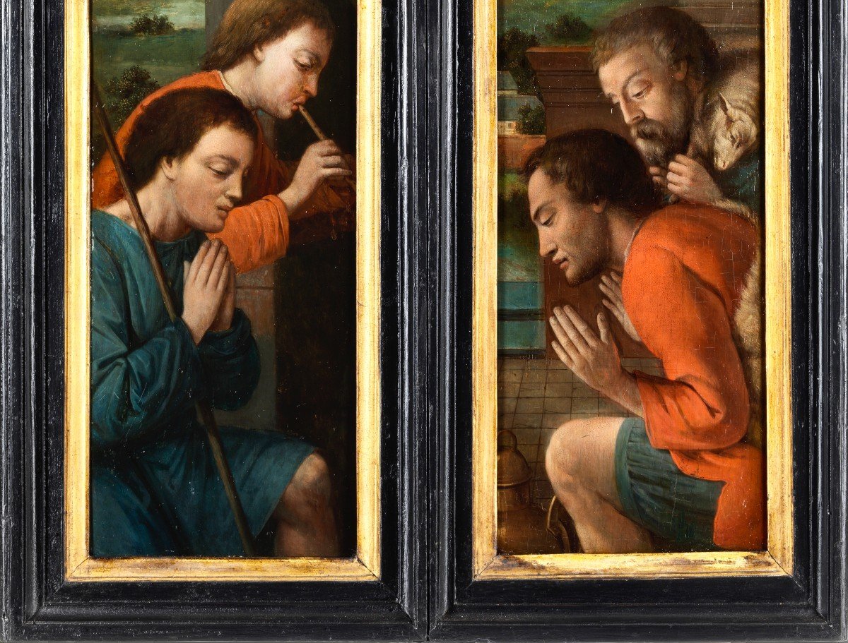 Anonymous Flemish Painter, 2nd Half Of The 16th Century, Pair Of Triptych Wings-photo-3