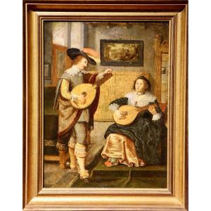 Cornelis Mathijsen Van Der Weele (1632), Couple Playing The Lute