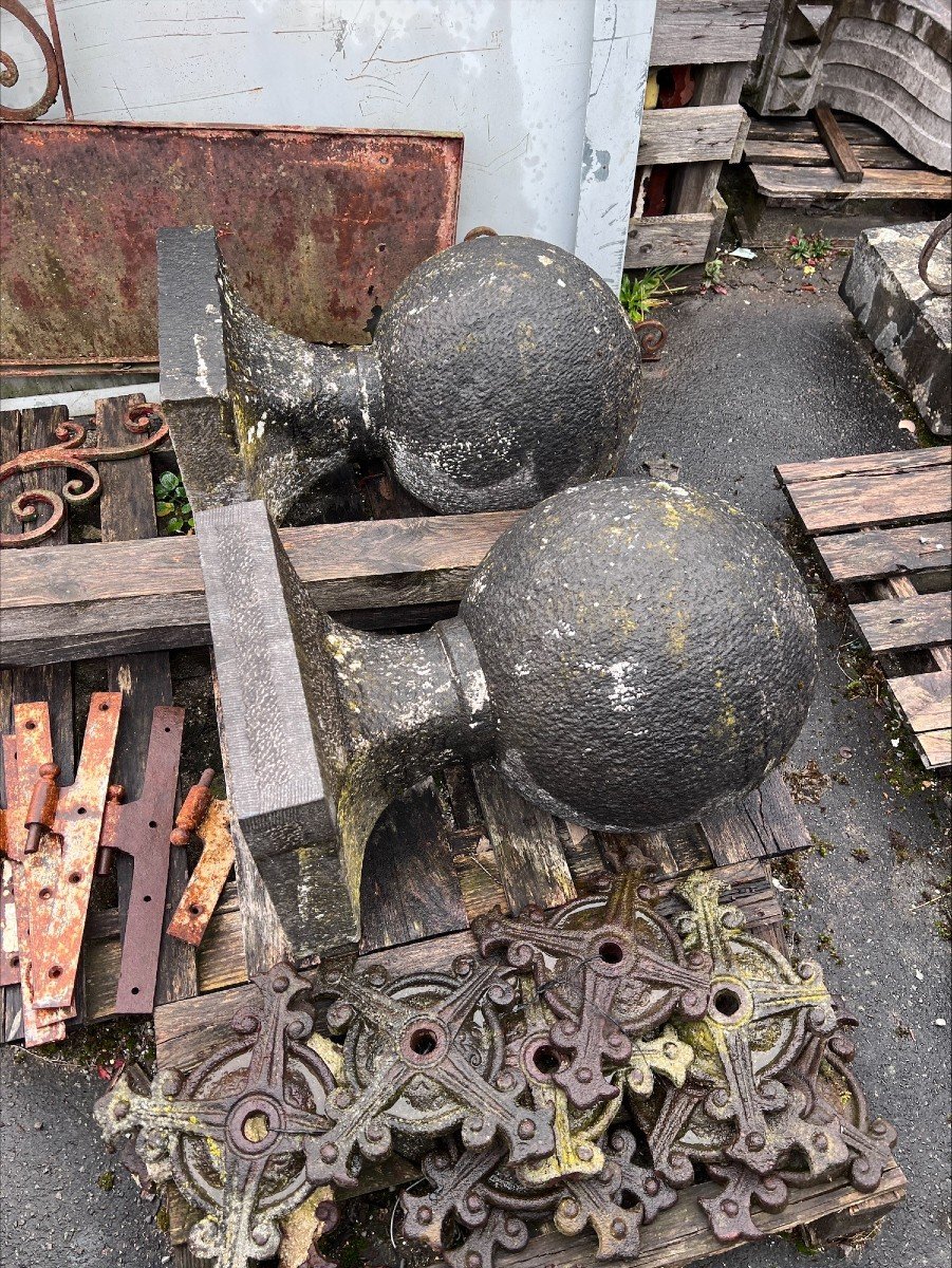 Paire De Boules De Pilier en pierre bleue, 19ième siècle-photo-2