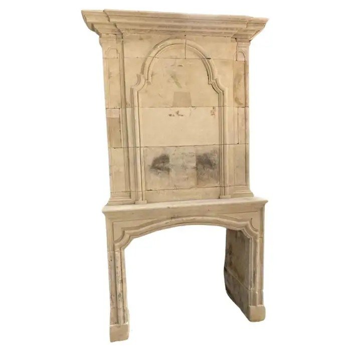 Limestone Trumeau Fireplace, 18th Century Style