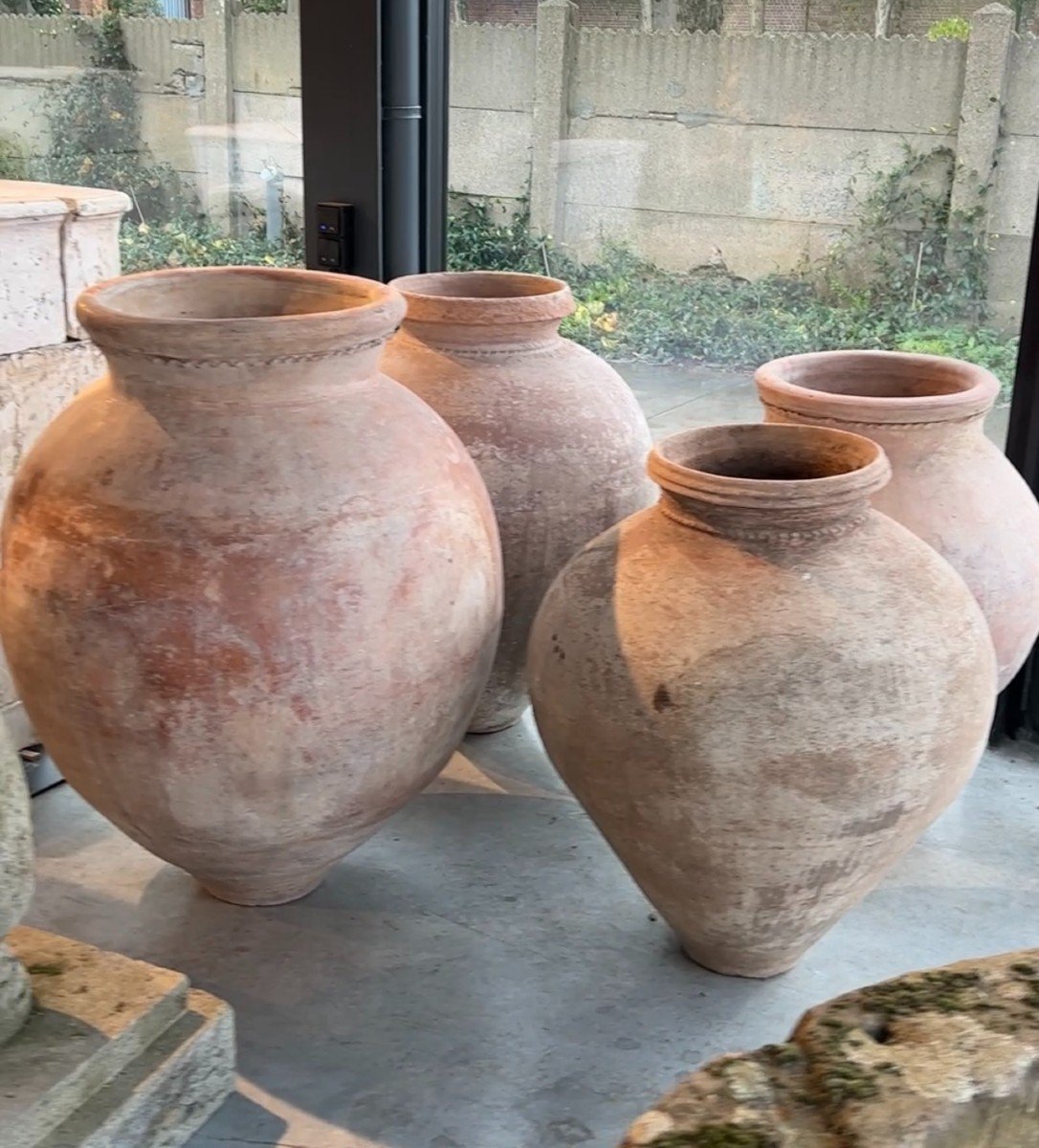 Old Red Terracotta Jars Of Spanish Origin-photo-2