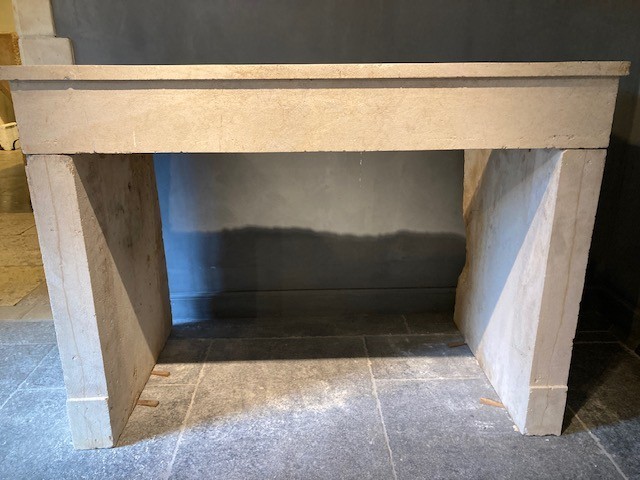 French Limestone Fireplace, 19th Century