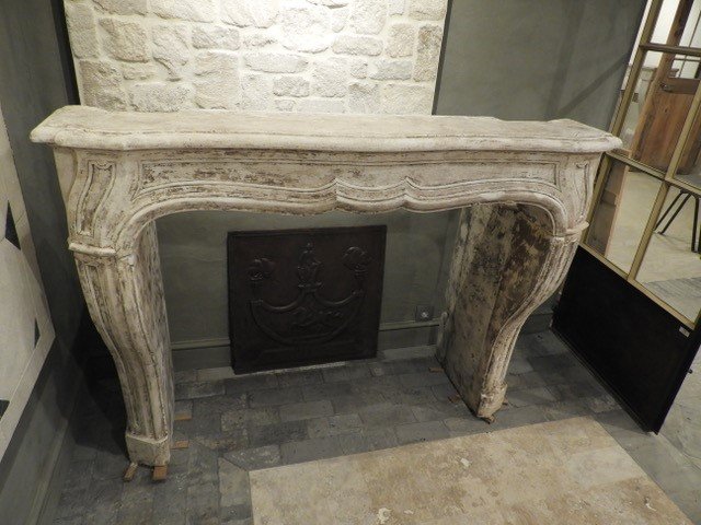 French Fireplace In Limestone, 19th Century-photo-2