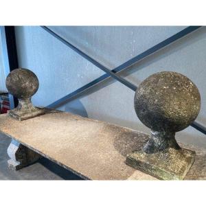 Pair Of Bluestone Pillar Balls, 19th Century