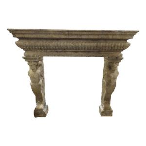 Italian Limestone Renaissance Fireplace With Caryatids, 17th Century