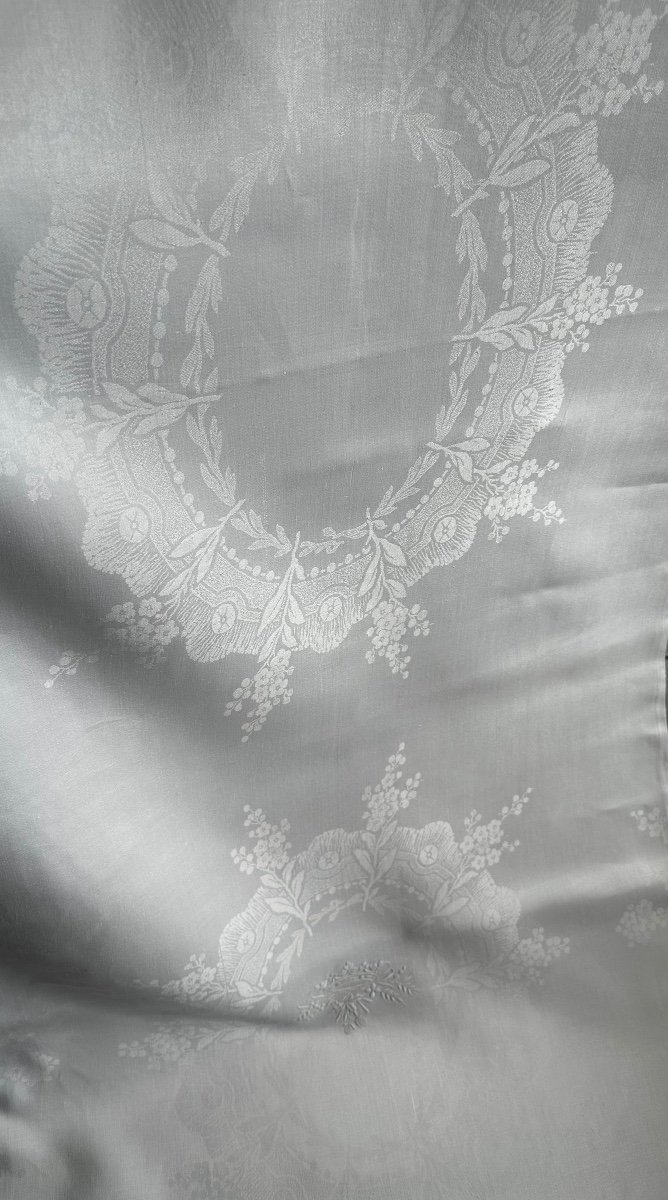 Immense Nappe Réception Ancienne Fil Lin Soie Double Couronne De Marquis , Linge Ancien 420x200-photo-1