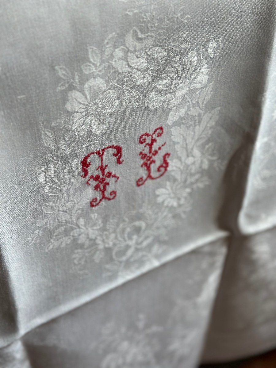 18 Antique Napkins 19th Century Linen Thread, Floral Damask, Monogram Cross Stitch Tl 86x70-photo-4