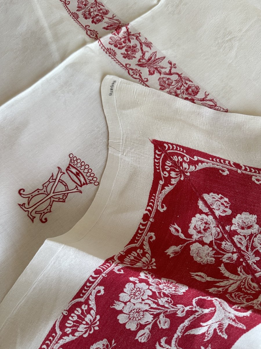 Service De Table XIXème Napoléon III Nappe 11 Serviettes  Monogramme Yr Couronne Comte Rouge-photo-3