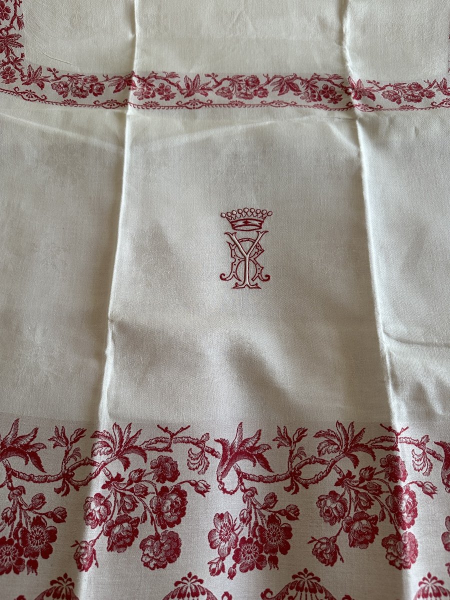 Service De Table XIXème Napoléon III Nappe 11 Serviettes  Monogramme Yr Couronne Comte Rouge-photo-4