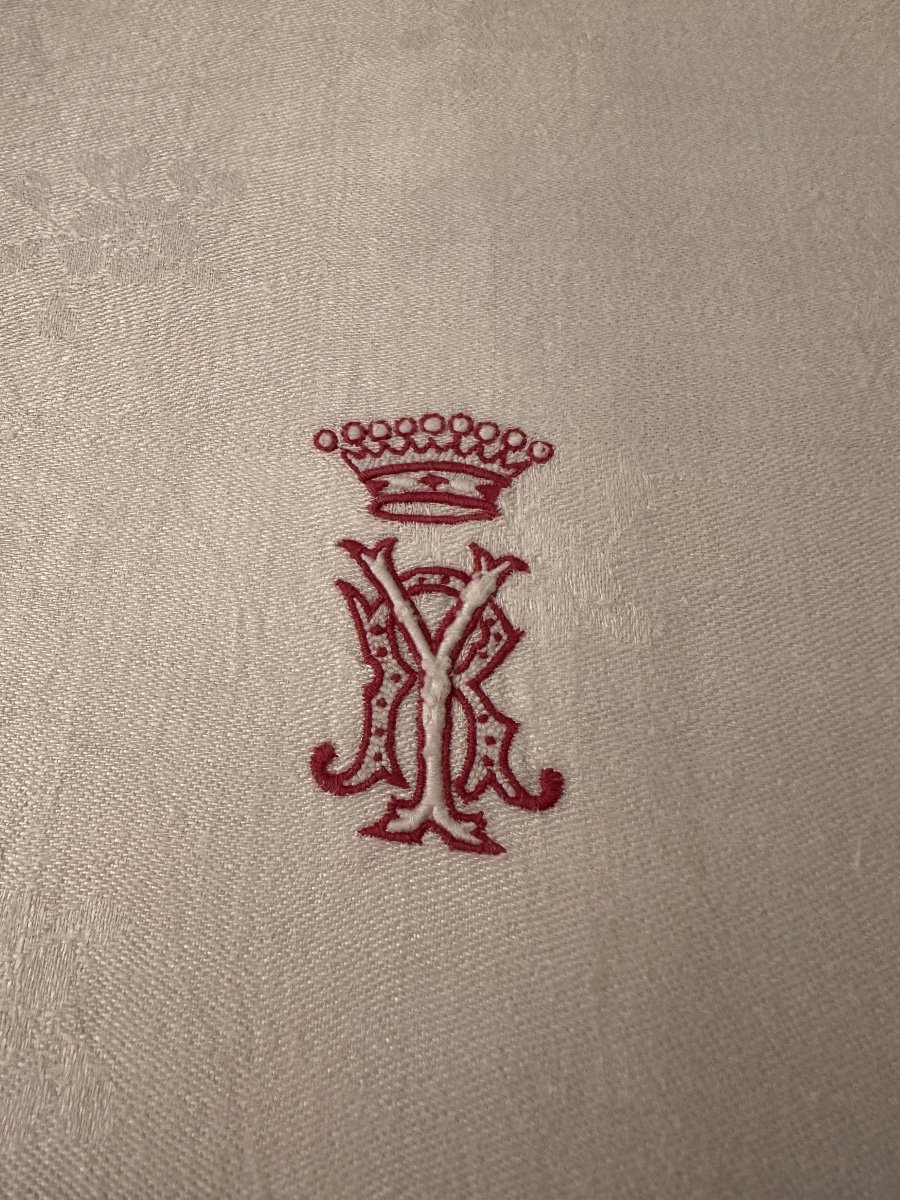 Service De Table XIXème Napoléon III Nappe 11 Serviettes  Monogramme Yr Couronne Comte Rouge-photo-7