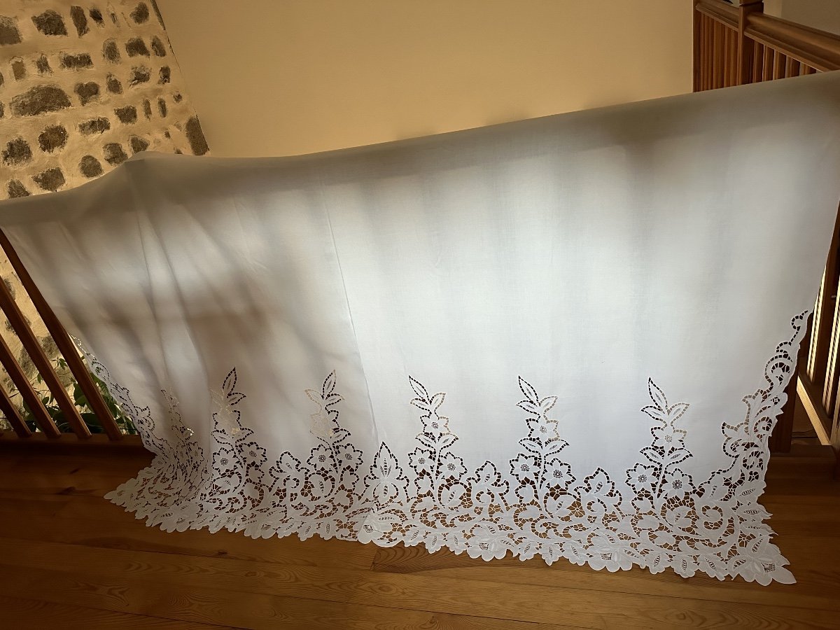 Superbe Drap Trousseau, Ancien, XIXe Siècle, Richelieu,  230 Cm , Broderie monogramme offerte -photo-4