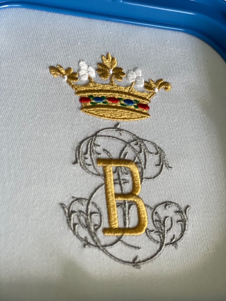 Antique Linen Thread Napkins Early 20th Century Huge 92x71 Cm Embroidery Monograms Coats Of Arms-photo-4