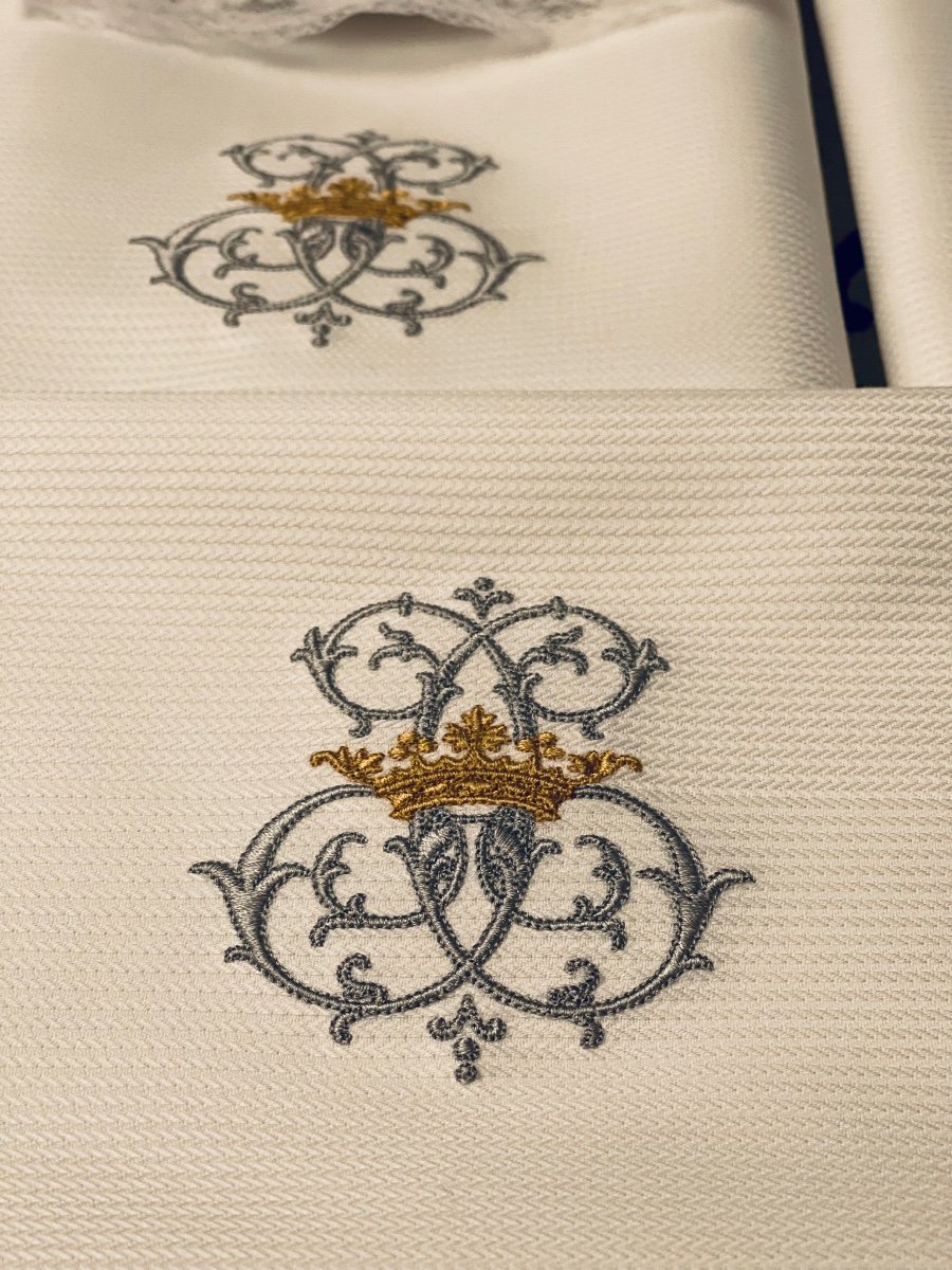 Antique Linen Thread Napkins Early 20th Century Huge 92x71 Cm Embroidery Monograms Coats Of Arms-photo-8