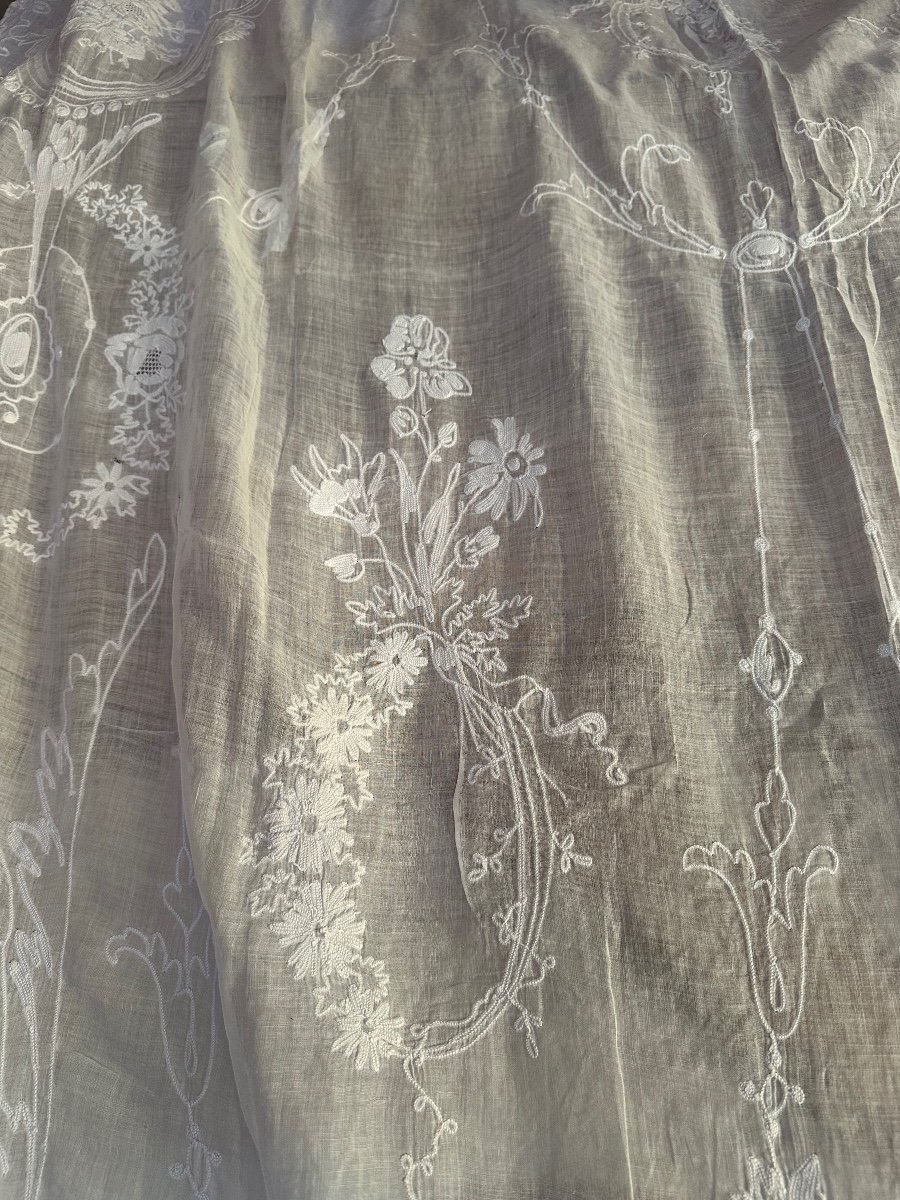 Antique Curtain, Cotton Voile, Cornely Embroidery, 19th Century 280x140 Cm-photo-4