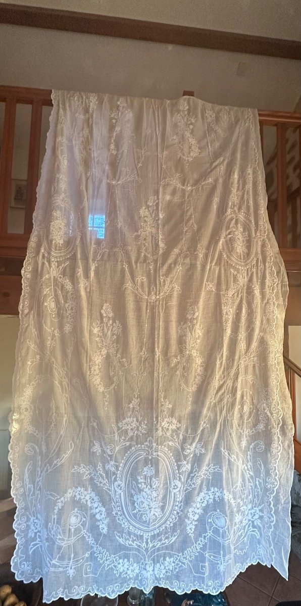 Antique Curtain, Cotton Voile, Cornely Embroidery, 19th Century 280x140 Cm-photo-1