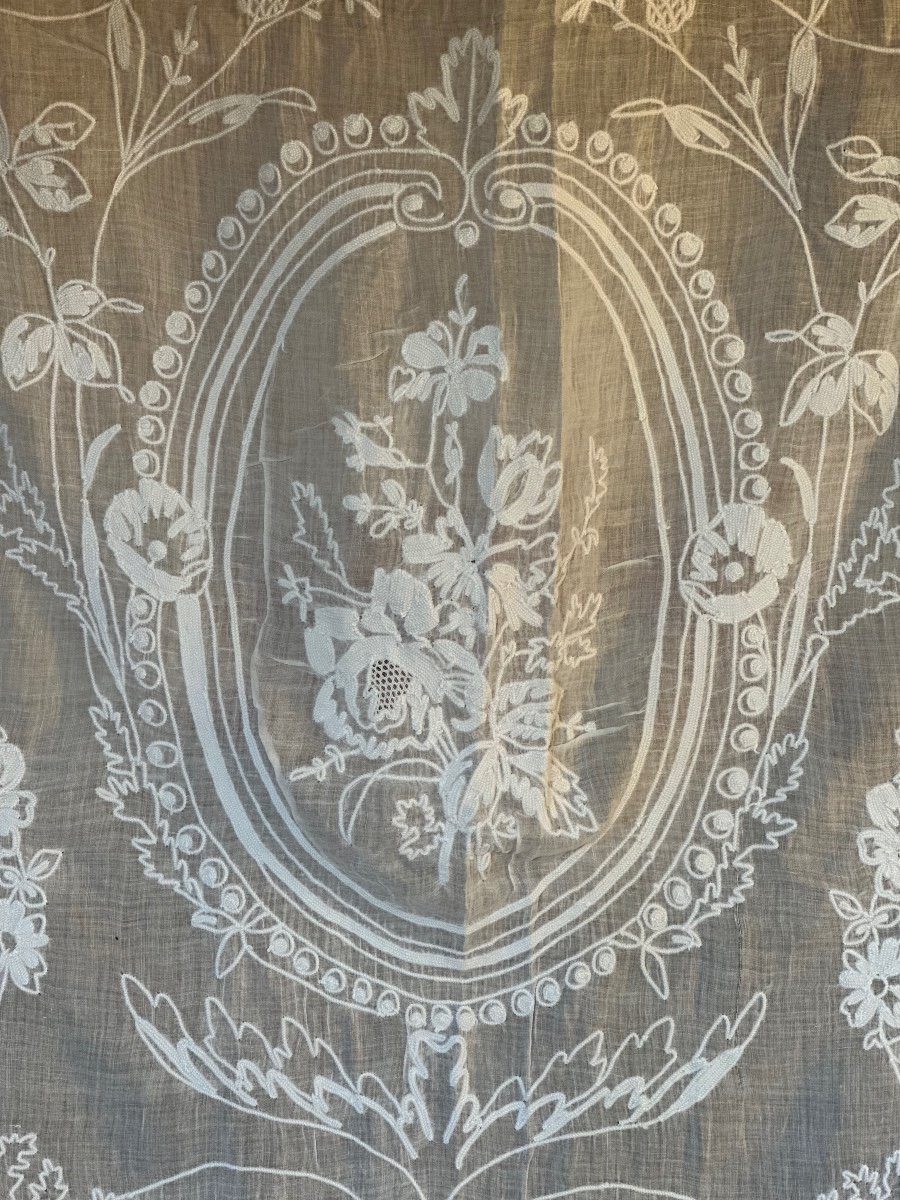 Antique Curtain, Cotton Voile, Cornely Embroidery, 19th Century 280x140 Cm