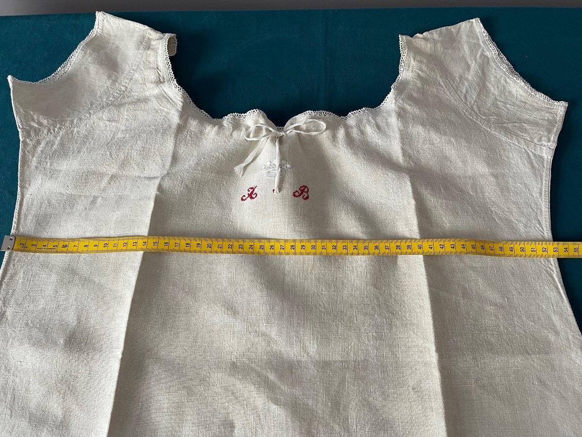 Antique Nightdress, Women, Linen, Initials Under Crown D106-photo-5