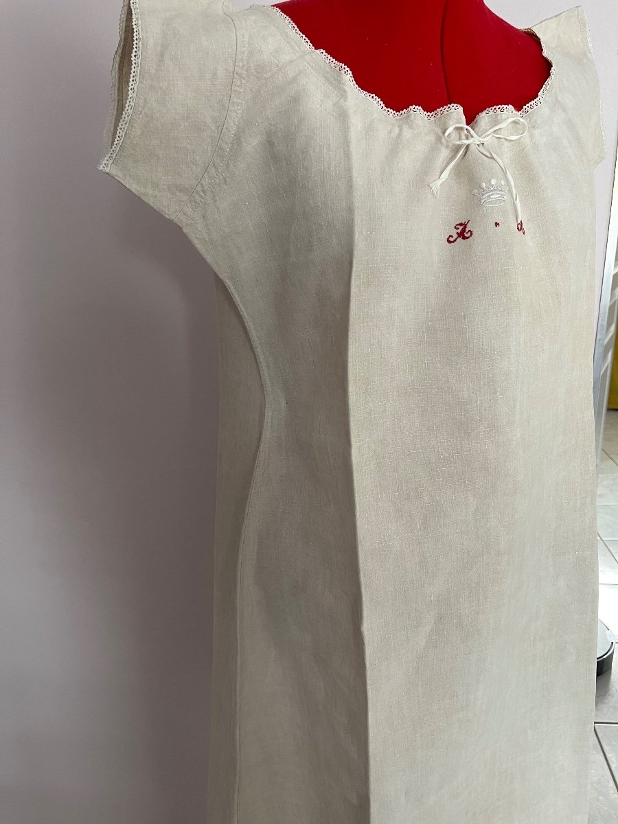 Antique Nightdress, Women, Linen, Initials Under Crown D106-photo-8