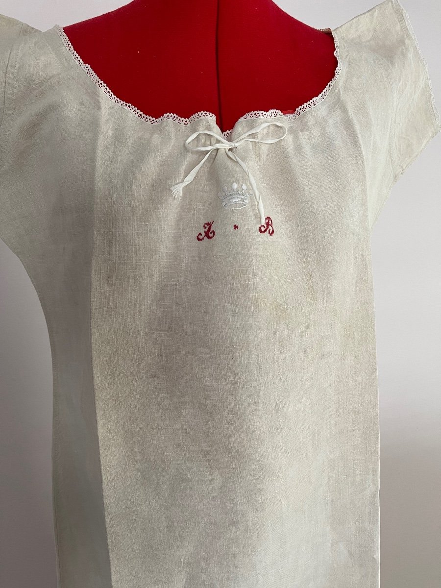 Antique Nightdress, Women, Linen, Initials Under Crown D106