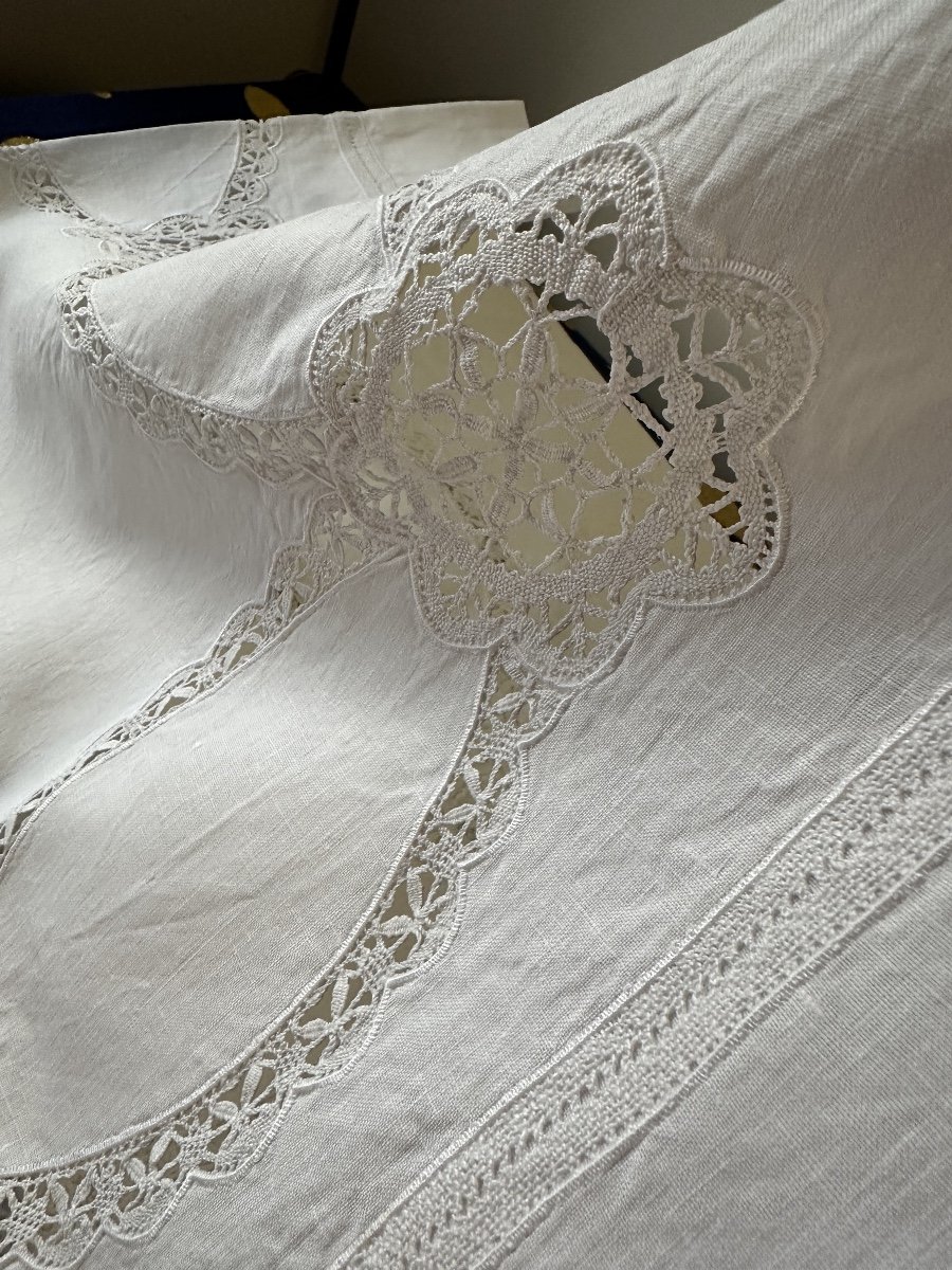 Drap Ancien Pur Lin XXÈME Dentelle Fuseau Broderie Monogramme Offerte état Usage Neuf 240x320-photo-6