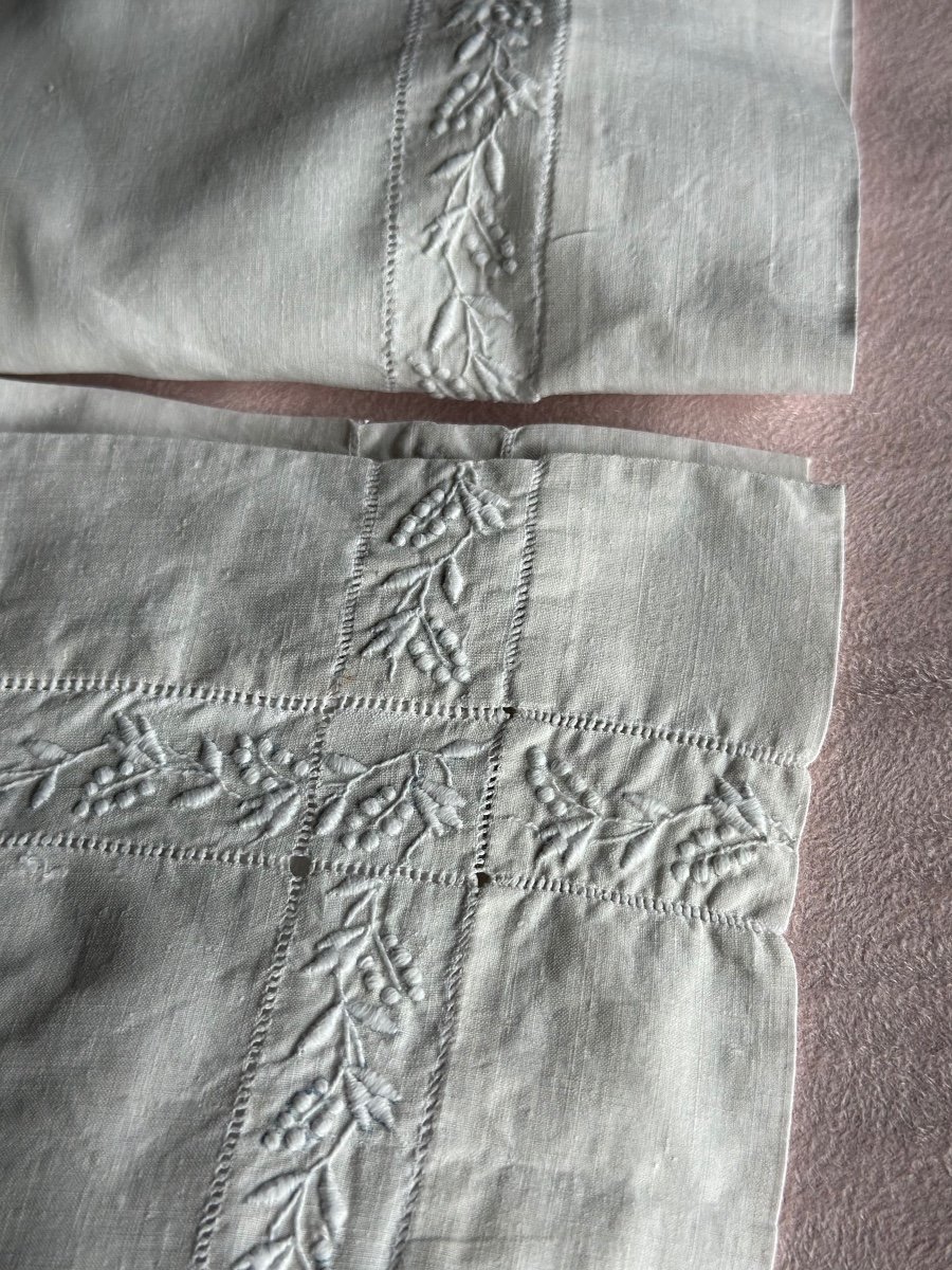 Antique Pillowcase Set – Late 19th Century – Monogram Trousseau Linen Bl-photo-4