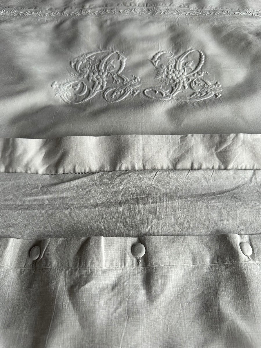 Antique Pillowcase Set – Late 19th Century – Monogram Trousseau Linen Bl-photo-1