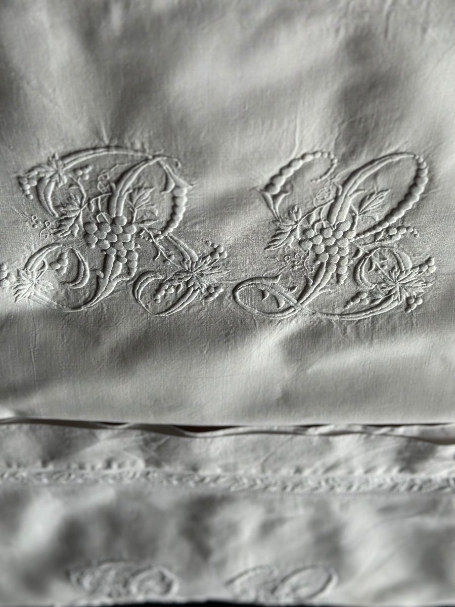 Antique Pillowcase Set – Late 19th Century – Monogram Trousseau Linen Bl-photo-2