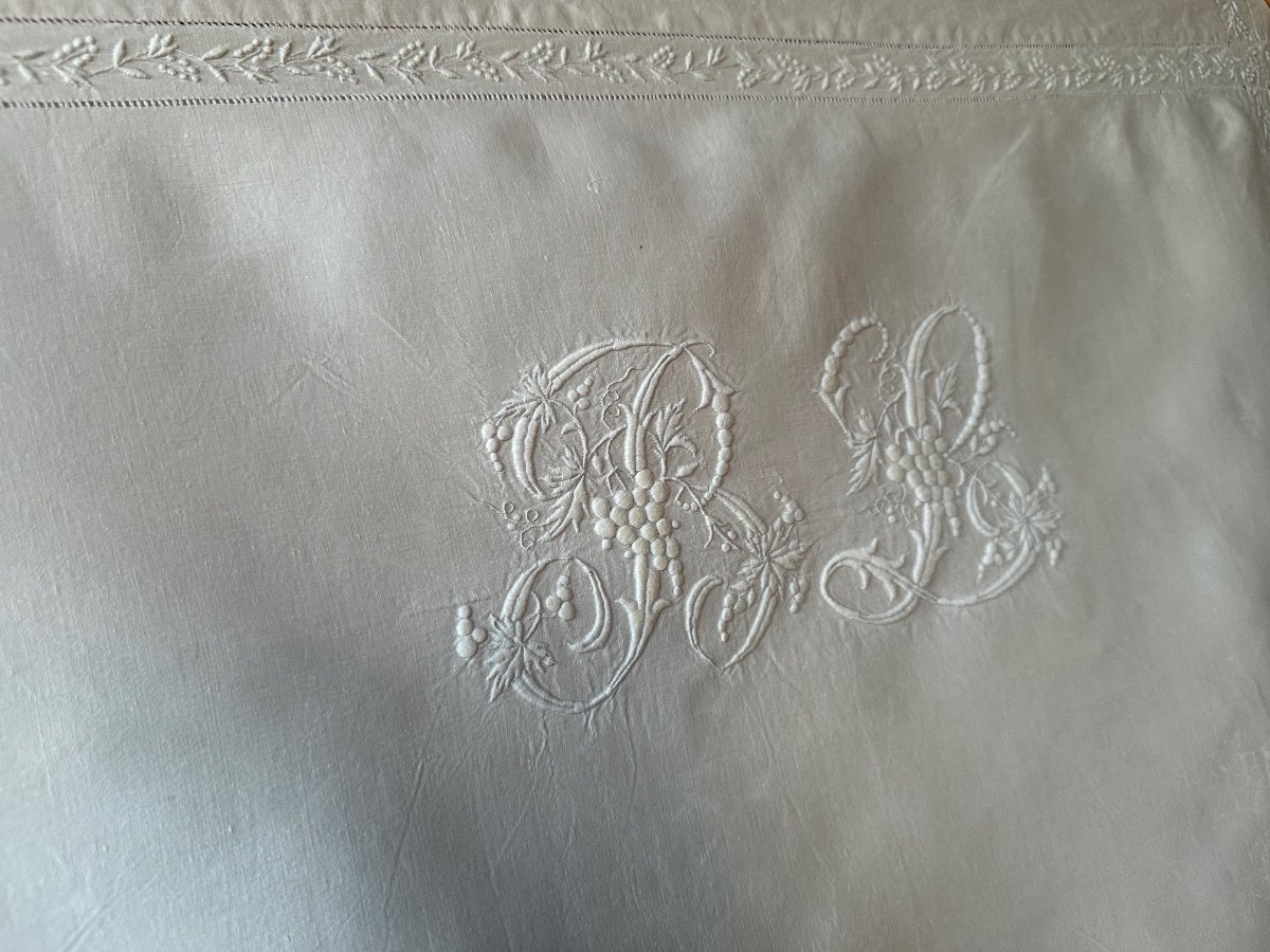 Antique Pillowcase Set – Late 19th Century – Monogram Trousseau Linen Bl-photo-3