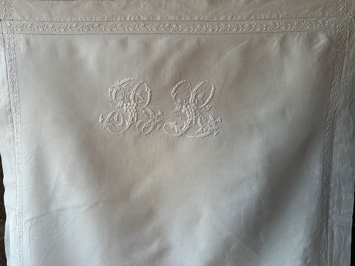 Antique Pillowcase Set – Late 19th Century – Monogram Trousseau Linen Bl-photo-7